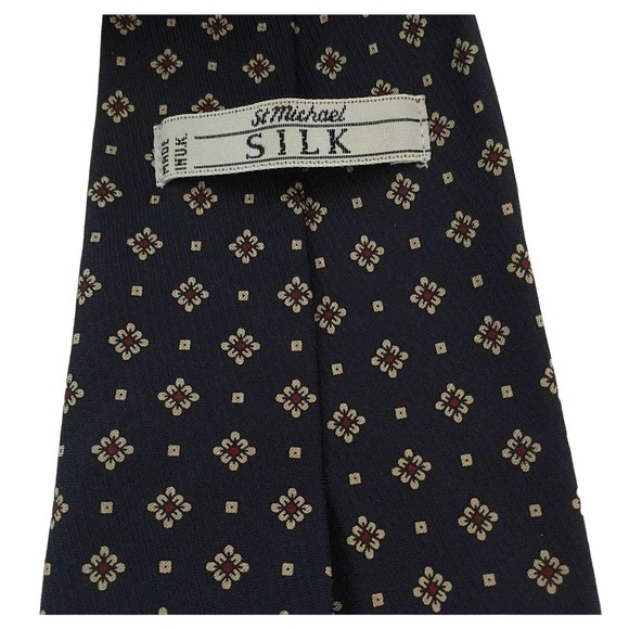 St Michael Mens Silk Neck Tie Blue Gold Red Geometric Dressy Necktie Made in UK - Picture 3 of 8